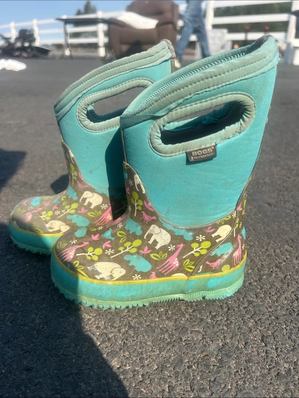 Bogs Kids Teal and Olive Animal Print Rain Boots